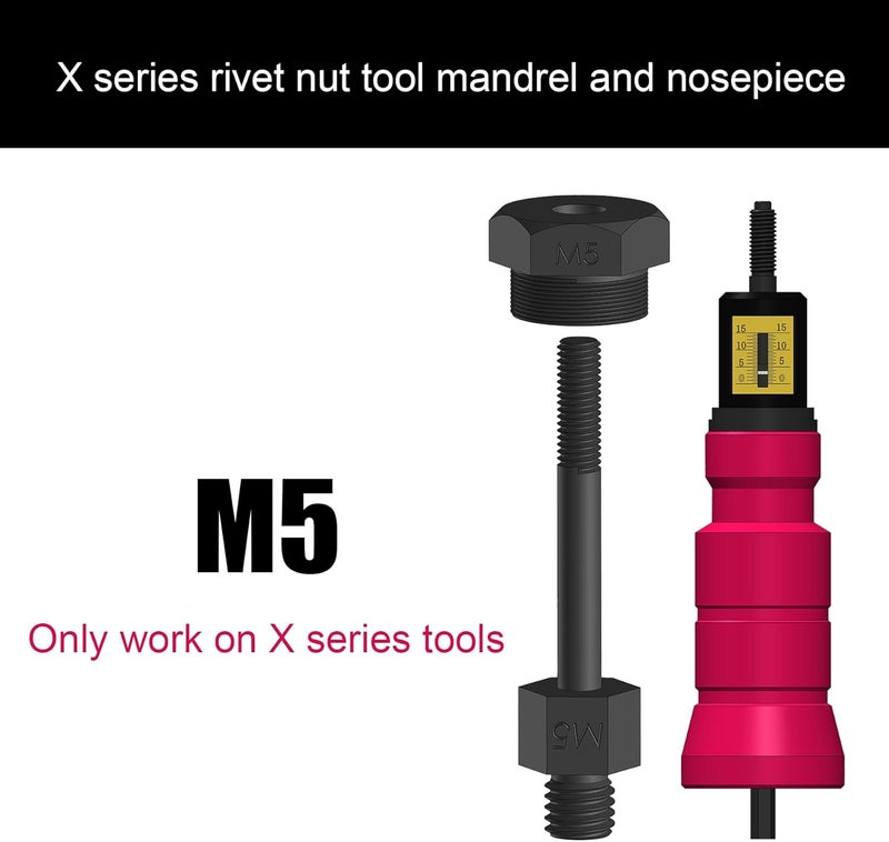 X1S Rivet Nut Drill Adaptor Replacement Mandrel and Nosepiece (M5)